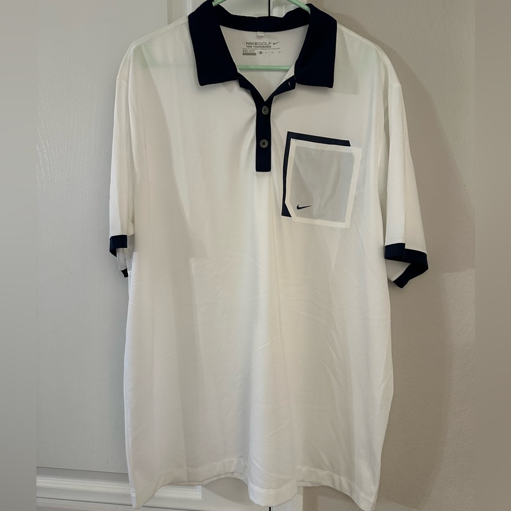 Nike Men's White Dri-Fit Polo with Navy Trim